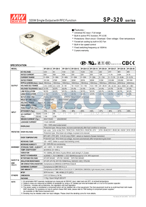 SP-320 datasheet - 320W Single Output with PFC Function