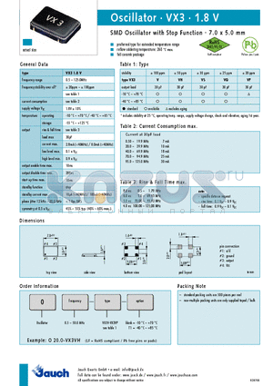 VX3-1.8V datasheet - SMD Oscillator with Stop Function