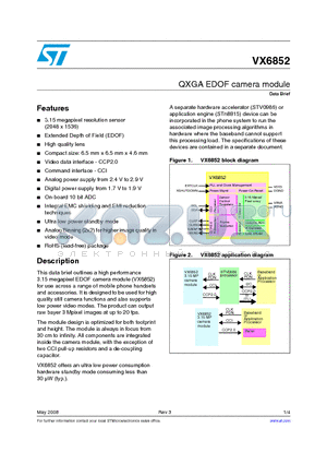 VX6852 datasheet - QXGA EDOF camera module