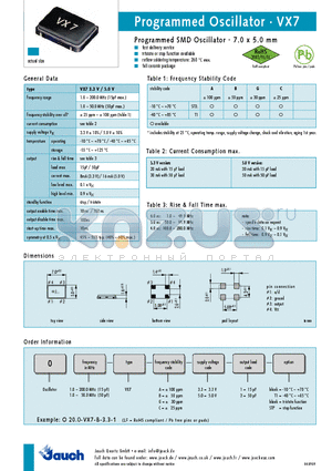 VX7-3.3V datasheet - Programmed SMD Oscillator