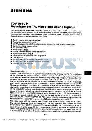 TDA5660P datasheet - Modular for TV, Video and Sound Signals
