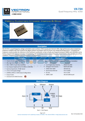 VX-724 datasheet - Quad Frequency HPLL VCXO