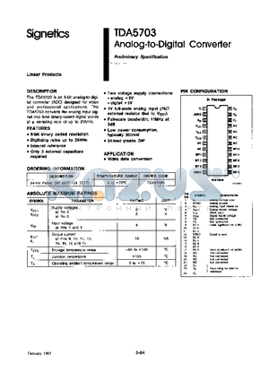 TDA5703N datasheet - ANALOG-TO-DIGITAL CONVERTERR