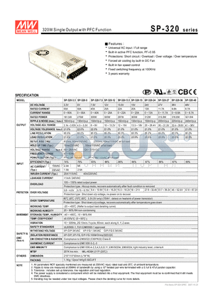 SP-320-27 datasheet - 320W Single Output with PFC Function