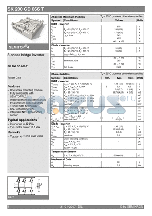 SK200GD066T datasheet - 3-phase bridge inverter