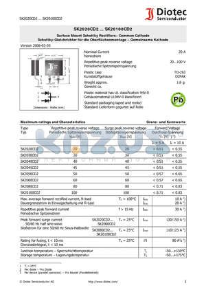 SK20100CD2 datasheet - Surface Mount Schottky Rectifiers- Common Cathode