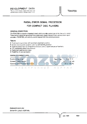 TDA5709 datasheet - RADIAL ERROR SIGNAL PROCESSOR FOR COMPACT DISC PLAYERS