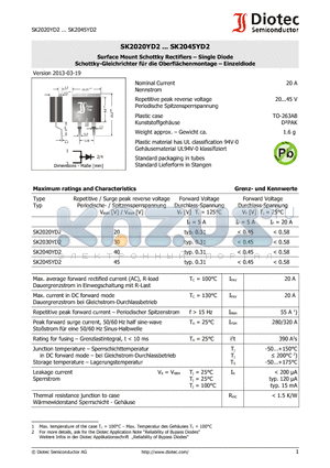 SK2020YD2 datasheet - Surface Mount Schottky Rectifiers . Single Diode