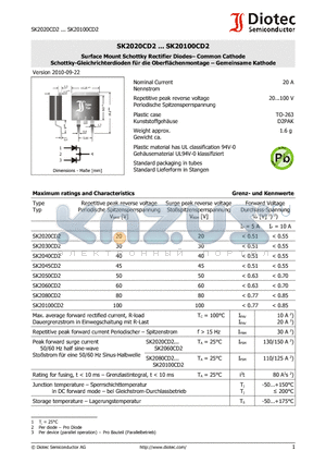 SK2020CD2 datasheet - Surface Mount Schottky Rectifier Diodes - Common Cathode