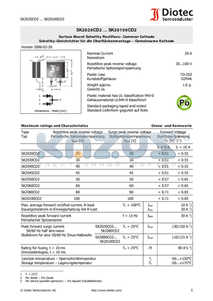 SK2020CD2 datasheet - Surface Mount Schottky Rectifiers- Common Cathode