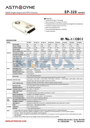 SP-320-5 datasheet - 320W Single Output with PFC Function