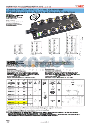 SK204N700130 datasheet - SK20 distribution box, top mounting M12-A sockets, built-in control cable