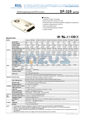 SP-320-7.5 datasheet - 320W Single Output with PFC Function