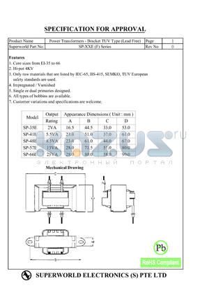 SP-41E datasheet - Power Transformers - Bracket TUV Type