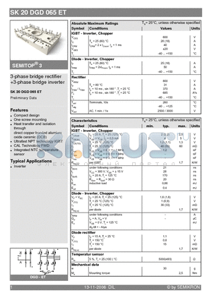 SK20DGD065ET_06 datasheet - 3-phase bridge rectifier 3-phase bridge inverter