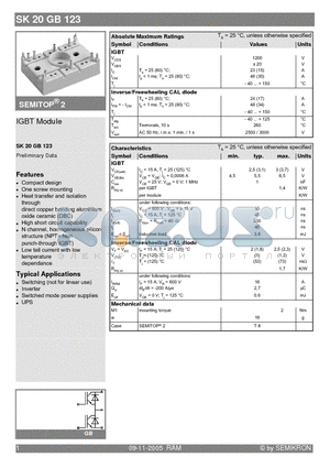SK20GB123 datasheet - IGBT Module