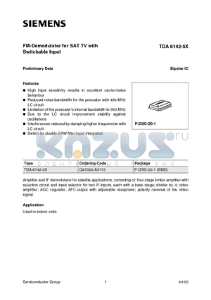 TDA6142-5X datasheet - FM-Demodulator for SAT TV with Switchable Input