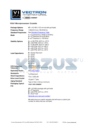 VXA7 datasheet - VXA7 Microprocessor Crystals