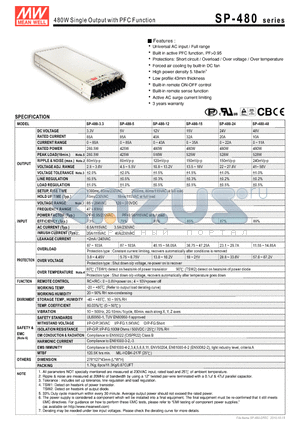 SP-480 datasheet - 480W Single Output with PFC Function