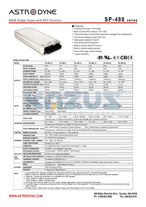 SP-480-15 datasheet - 480W Single Output with PFC Function