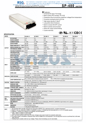 SP-480-15 datasheet - 480W Single Output with PFC Function