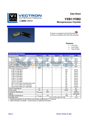 VXB2-1A2-10M000 datasheet - Microprocessor Crystals