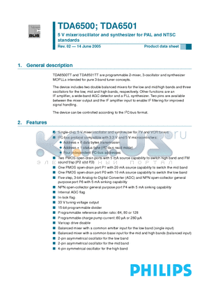 TDA6501TT datasheet - 5 V mixer/oscillator and synthesizer for PAL and NTSC standards