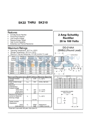 SK210 datasheet - 2 Amp Schottky Rectifier 20 to 100 Volts