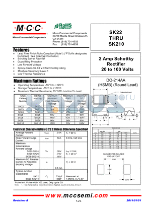 SK210 datasheet - 2 Amp Schottky Rectifier 20 to 100 Volts