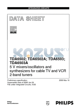 TDA6503 datasheet - 5 V mixers/oscillators and synthesizers for cable TV and VCR 2-band tuners