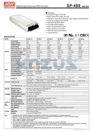 SP-480-24 datasheet - 480W Single Output with PFC Function