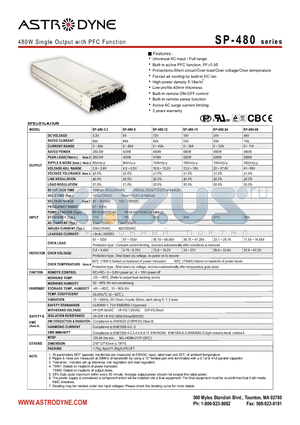 SP-480-3.3 datasheet - 480W Single Output with PFC Function