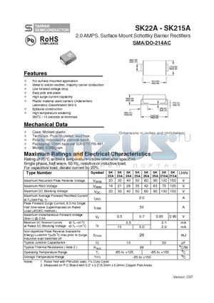 SK210A datasheet - 2.0 AMPS. Surface Mount Schottky Barrier Rectifiers