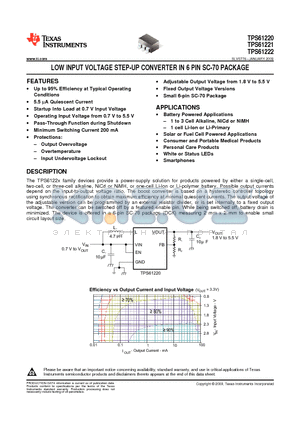 TPS61222DCKR datasheet - LOW INPUT VOLTAGE STEP-UP CONVERTER IN 6 PIN SC-70 PACKAGE