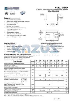 SK210A datasheet - 2.0AMPS. Surface Mount Schottky Barrier Rectifier