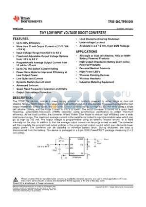 TPS61260 datasheet - TINY LOW INPUT VOLTAGE BOOST CONVERTER