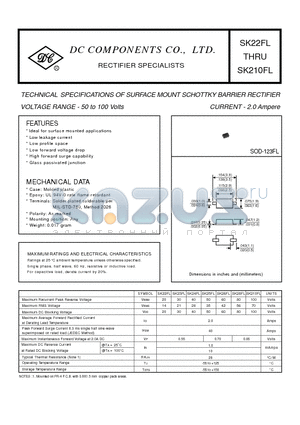 SK210FL datasheet - TECHNICAL SPECIFICATIONS OF SURFACE MOUNT SCHOTTKY BARRIER RECTIFIER VOLTAGE RANGE - 50 to 100 Volts