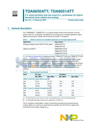 TDA6650ATT datasheet - 5 V mixer/oscillator and low noise PLL synthesizer for hybrid terrestrial tuner (digital and analog)