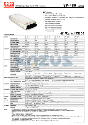 SP-480-5 datasheet - 480W Single Output with PFC Function