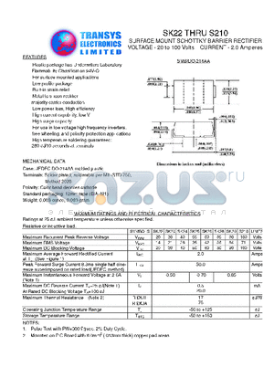 SK22 datasheet - SURFACE MOUNT SCHOTTKY BARRIER RECTIFIER