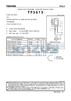 TPS615 datasheet - TOSHIBA PHOTO TRANSISTOR SILICON NPN EPITAXIAL PLANAR