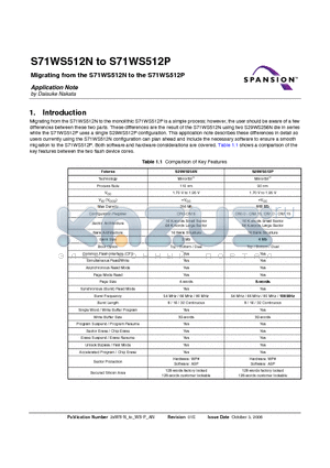 S29WS512P datasheet - Migrating from the S71WS512N to the S71WS512P