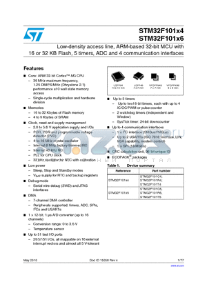 STM32F101X4_10 datasheet - Low-density access line, ARM-based 32-bit MCU with 16 or 32 KB Flash, 5 timers