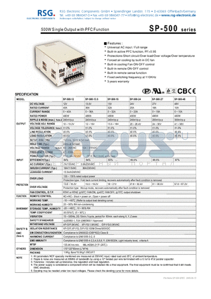 SP-500-12 datasheet - 500W Single Output with PFC Function