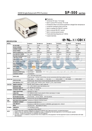 SP-500-13.5 datasheet - 500W Single Output with PFC Function