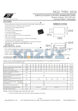 SK22 datasheet - SURFACE MOUNT SCHOTTKY BARRIER RECTIFIER