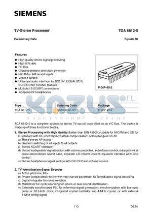 TDA6812-5 datasheet - TV-Stereo Processor