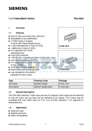 TDA6920 datasheet - 7 x 5 Video Matrix Switch