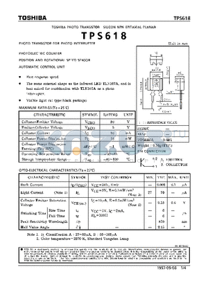 TPS618 datasheet - PHOTO TRANSISTOR FOR PHOTO INTERRUPTER