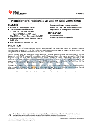 TPS61500PWPR datasheet - 3A Boost Converter for High Brightness LED Driver with Multiple Dimming Methods